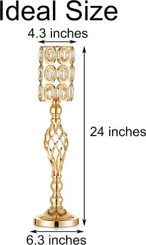 Miniatura 6 de Jarrón de metal dorado, 10 jarrones de trompeta altos para centros de mesa con cuentas de cristal, jarrón de boda para mesas, decoración del hogar