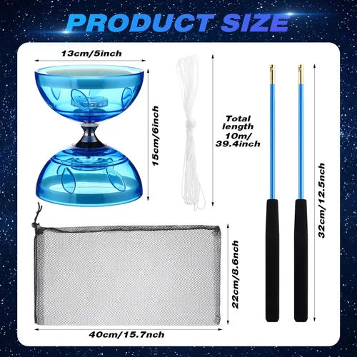 Miniatura 2 de Simgoing El juego de diábolo LED chino Yoyo incluye colorido juguete Diábolo iluminado profesional con 2 varillas de piezas, 1 cuerda y 1 bolsa