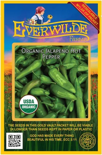 Everwilde Farms - 25 semillas de pimiento picante de jalapeño orgánico - Paquete Gold Vault