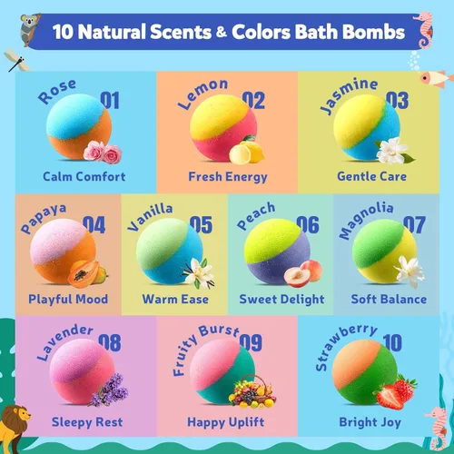 Miniatura 6 de 40 bombas de baño para niños con sorpresa en el interior, set de regalo de juguetes de animales del océano y la selva con ingredientes naturales