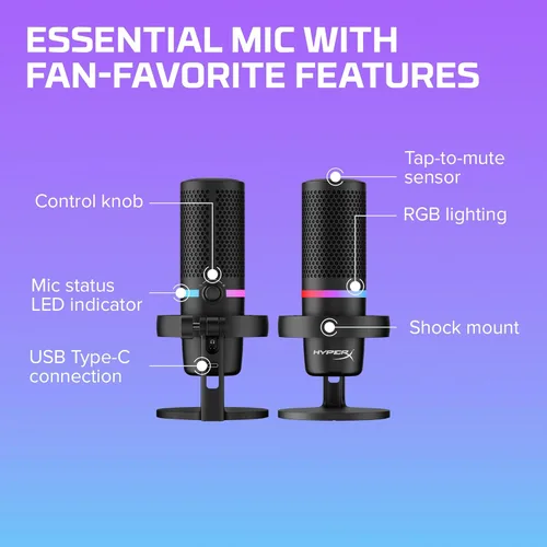 Miniatura 7 de HyperX DuoCast - Micrófono condensador USB RGB para PC, PS5, PS4, Mac, montaje de choque de bajo perfil, cardioide, omnidireccional, filtro pop