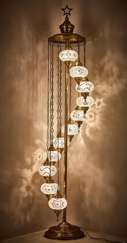 Miniatura 6 de DEMMEX Lámpara de pie con mosaico turco marroquí de 11 globos, 7 pies de alto, estilo Tiffany, lámpara decorativa bohemia con globos coloridos