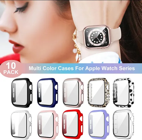 Miniatura 6 de Paquete de 10 fundas para Apple Watch Series 3/2/1 de 1.496 pulgadas con protector de pantalla de vidrio templado, alta definición, resistente a