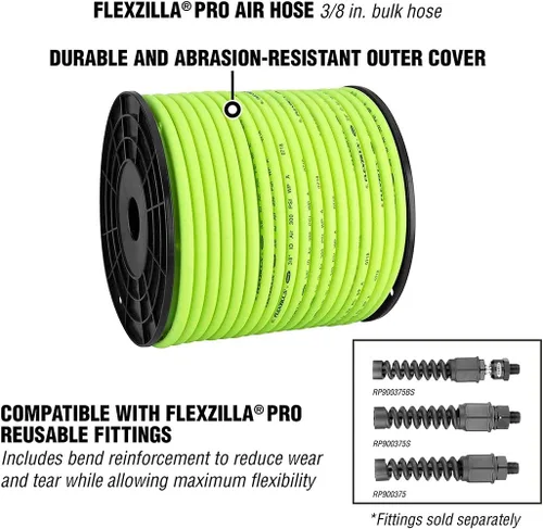 Miniatura 3 de Flexzilla Manguera de aire profesional, carrete de plástico a granel, 3/8 pulgadas x 250 pies, trabajo pesado, ligera, híbrida, ZillaGreen