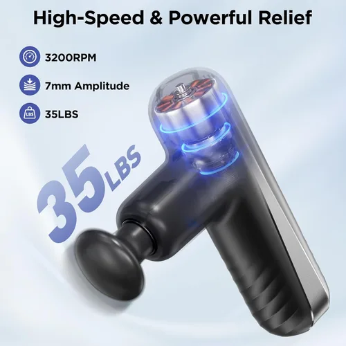 Miniatura 2 de Mini pistola de masaje, potente masajeador muscular de mano para relajación muscular, percusión de tejido profundo, pequeña pistola de masaje Negro