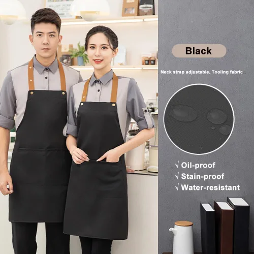 Miniatura 2 de Delantal de cocina con bolsillos, correa ajustable para el cuello para mujeres y hombres, delantal resistente al agua para chef artista camarero