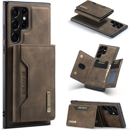 Funda trasera tipo cartera desmontable 2 en 1 para Samsung Galaxy S22 Ultra 5G, funda de piel con bolsillo para tarjetero, fundas delgadas para Café