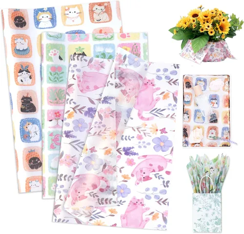Miniatura 13 de Larcenciel Papel de seda negro, papel de seda floral vintage para bolsas de regalo, cajas, envoltura, manualidades, suministros de embalaje de arte