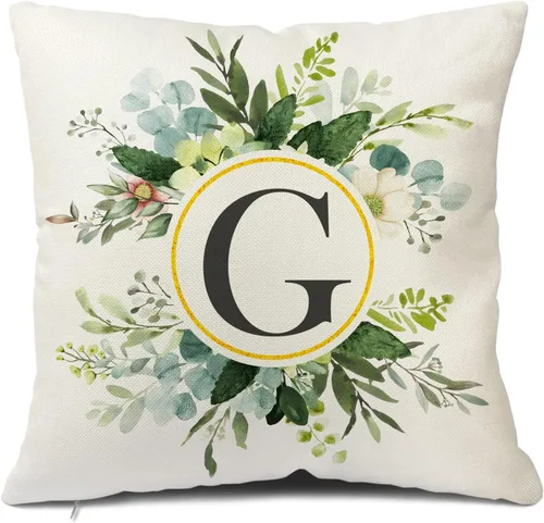 Miniatura 39 de Snycler Fundas de almohada con monograma de letra L, floral, 18 x 18 pulgadas, almohadas de primavera verdes, fundas decorativas de verano, Estilo L