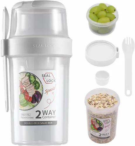 Miniatura 9 de Tazas de desayuno sobre la marcha, taza de ensalada para llevar, cereales de yogur, avena durante la noche, recipientes para parfait y aderezo