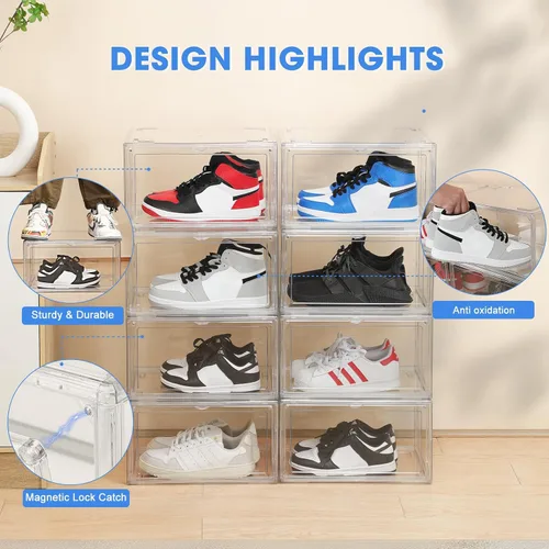 Miniatura 7 de HIYOHIYO 1 paquete de cajas de almacenamiento transparentes apilables para zapatos, cajas de almacenamiento de zapatos, vitrina totalmente