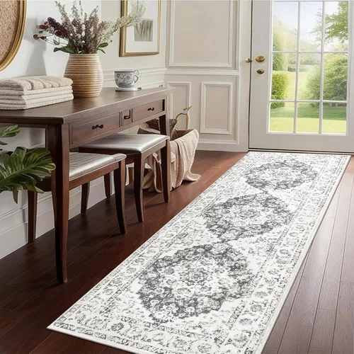 Miniatura 8 de Pauwer Alfombra vintage de flores 2 x 3 pulgadas, estilo envejecido, antideslizante, de pelo bajo, tapete para entrada, interior, pequeña, retro