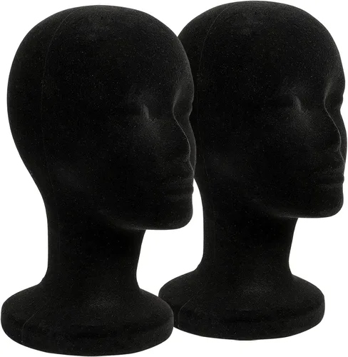 Foraineam Paquete de 2 cabezas de maniquí de espuma negra, cabezas de espuma de maniquí femenino de 12 pulgadas, soporte para peluca, sombreros,