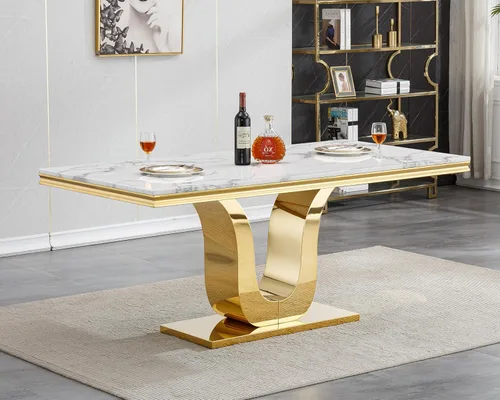 Miniatura 5 de SSLine Mesa de comedor moderna para mesa de cocina de mármol sintético de 6,70 pulgadas, mesa de comedor rectangular para muebles de cocina