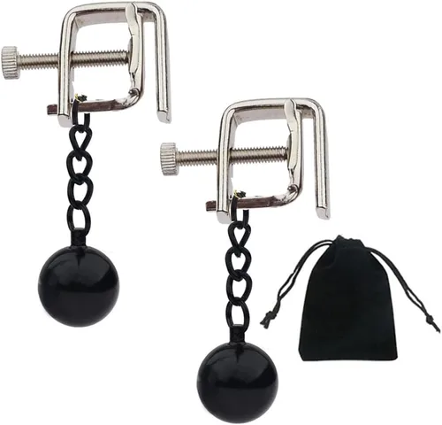 Miniatura 26 de Pinzas para pezón con peso de acero inoxidable con clip de cadena para pezón, bola ajustable, sin perforación, joyería para pezones para adultos