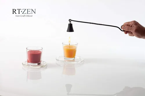 Miniatura 8 de RTZEN Campana de velas antigua - Apagador de velas decorativo artesanal de hierro forjado rústico con mango largo - Único accesorio de decoración