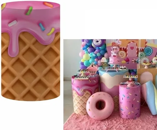 Fundas de mesa cilíndricas con forma de dona rosquilla para dulces helados, dulces, fiestas, decoración de pedestal, baby shower, niñas, fiesta de