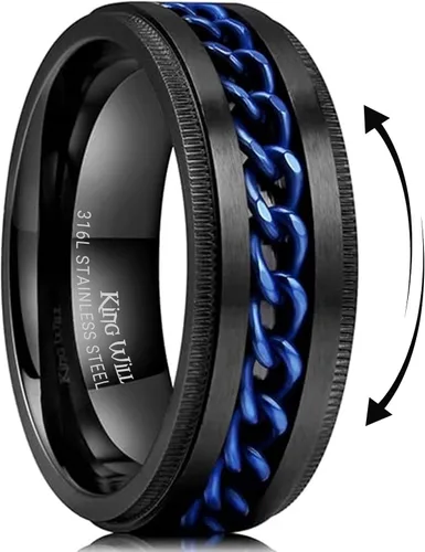 Miniatura 51 de King Will - Anillo antiestrés de acero inoxidable 316L para hombres y mujeres, con cadena decorativa giratoria, 8 mm de ancho, anillo de boda