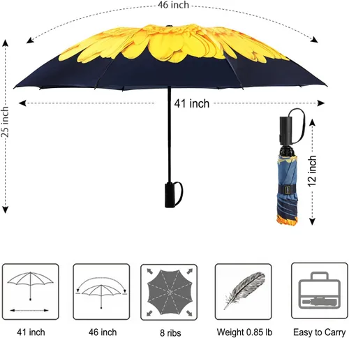 Miniatura 66 de LANBRELLA Paraguas plegable inverso compacto paraguas de viaje a prueba de viento automático