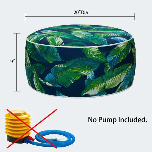 Miniatura 3 de Magpie Fabrics Taburete inflable otomano D20 x H9, reposapiés redondo para exteriores, portátil, para patio, viajes, camping, hojas de laguna verdes