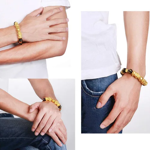 Miniatura 6 de Feng Shui - Juego de pulsera de obsidiana negra Pi Xiu, pulsera Feng Shui para mujeres y hombres, collar de buena suerte Pi Xiu Feng Shui, Metal,