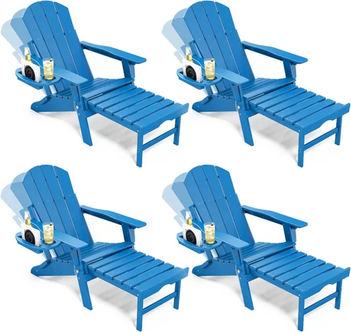 Miniatura 36 de NAVINE Silla Adirondack ajustable con reposapiés retráctil, Silla Adirondack plegable de HDPE con portavasos, Silla Adirondack para todo el tiempo