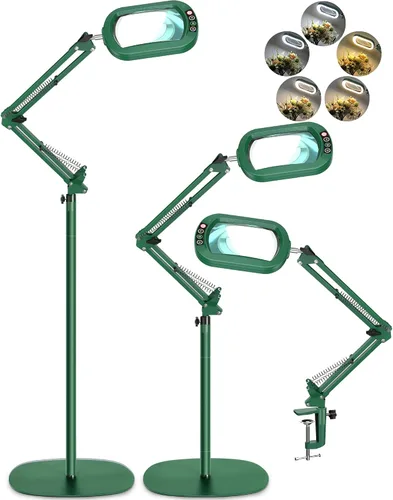 Miniatura 9 de Lupa grande 12X con luz y soporte, cristal real, 5 modos de color, lámpara de pie LED regulable sin escalones, brazo oscilante, 3 en 1, lupa