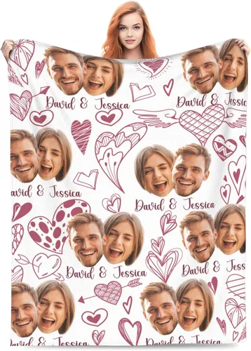 Miniatura 10 de Manta de fotos personalizada para parejas, 30 x 40 pulgadas, divertida manta de franela de forro polar suave con patrón de corazón sin costuras