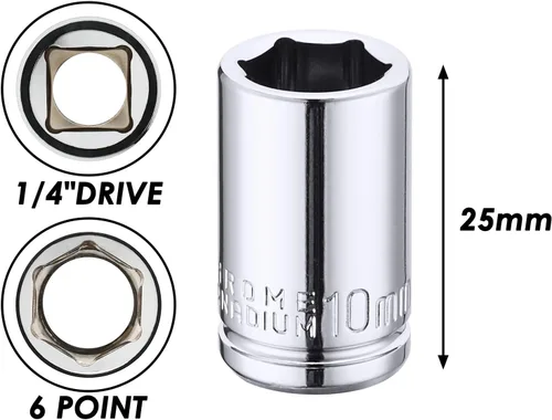Miniatura 5 de MIXPOWER 4 piezas de 1/4" de 10 mm de profundidad y poco profunda, 6 puntas, acero Cr-V, 10 mm