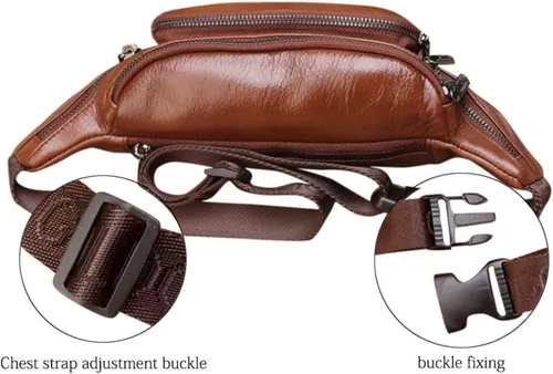 Miniatura 5 de Riñonera de cuero para hombre, bolsa de cintura grande para viajes, senderismo, ciclismo, motociclismo, pesca, correr, negro, marrón, café, Marrón