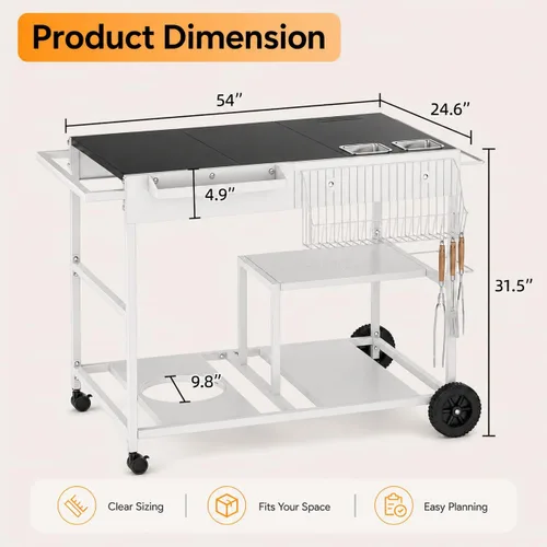 Miniatura 2 de SUNLEI Organizador de almacenamiento de cocina con cesta de especias, isla de cocina sobre ruedas con soporte para toallas de papel, ruedas