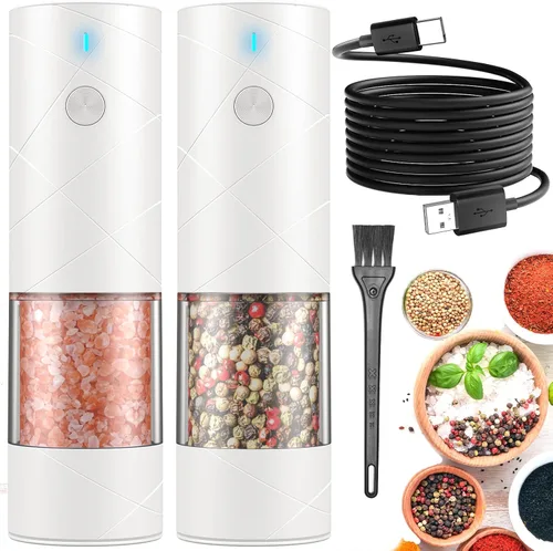 Miniatura 8 de Lidaop - Juego de 2 molinillos eléctricos de sal y pimienta recargable por USB con luz LED cálida, grosor ajustable, gran capacidad, molinillo