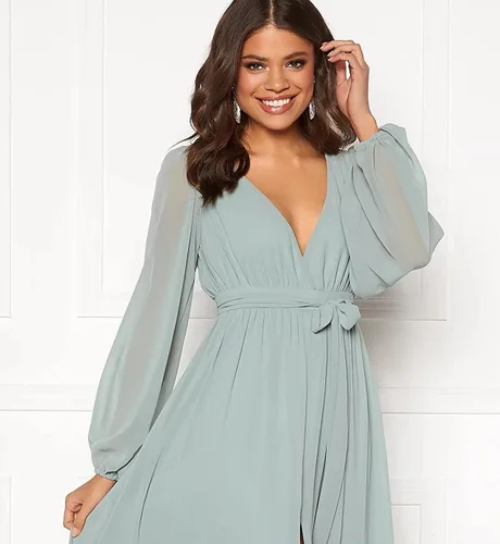 Miniatura 4 de SOLODISH Vestido de dama de honor de manga larga para mujer con abertura de gasa, vestido formal de noche