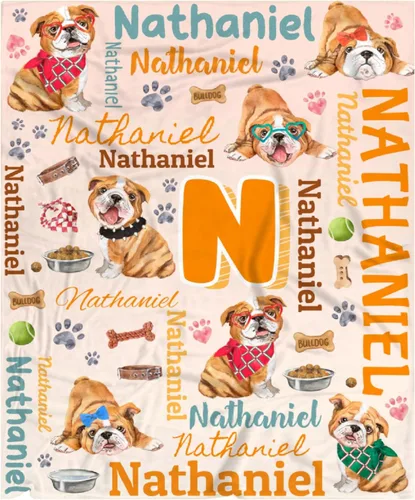 Manta preescolar personalizada de bulldog para bebés, niños y niñas, sábanas de franela personalizadas súper suaves y ligeras, decoración para cuna