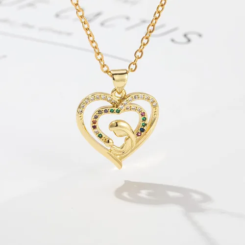 Miniatura 4 de FANCY SHINY Collar delicado de corazón de oro para mamá, collar de circonita cúbica, regalo de joyería para el día de la madre, cumpleaños