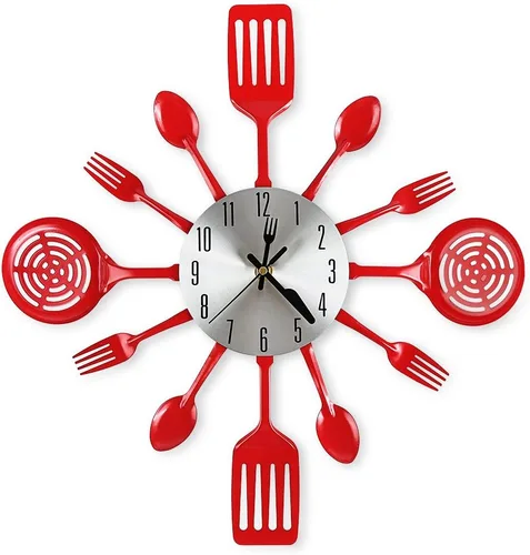 Miniatura 9 de Relojes de pared de cocina de 16 pulgadas con esfera de tenedor y cuchara, movimiento silencioso a pilas, gran decoración de pared y regalos