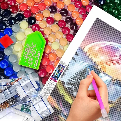 Miniatura 3 de JATOK Kits de pintura de diamantes para adultos, kits de arte de diamantes en cascada colorida 5D para principiantes, pintura de taladro redondo