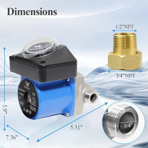 WiseWater Bomba de circulación de 110 V con temporizador, bomba de recirculación de agua caliente de 130 W y 10 GPM, bomba de circulación con