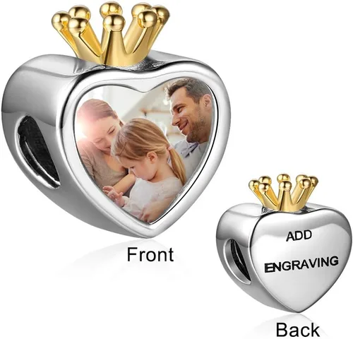 Miniatura 2 de Dije de foto personalizable, diseño de corazón con dije con tus seres queridos, para mujer, para regalo de madre e hija, para brazalete o collar