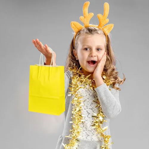Miniatura 4 de BLEWINDZ 32 Bolsas Pequeñas de Papel para Regalos con Papel de Seda, Bolsas Amarillas para Obsequios de Fiesta con Asas, Bolsa de Golosinas de 8.7