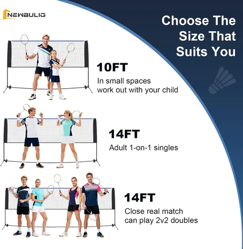 Miniatura 3 de NEWBULIG Juego de red de bádminton portátil, 10FT/14FT/17FT de ancho, altura ajustable, red multideportiva para pickleball, tenis, voleibol, fútbol