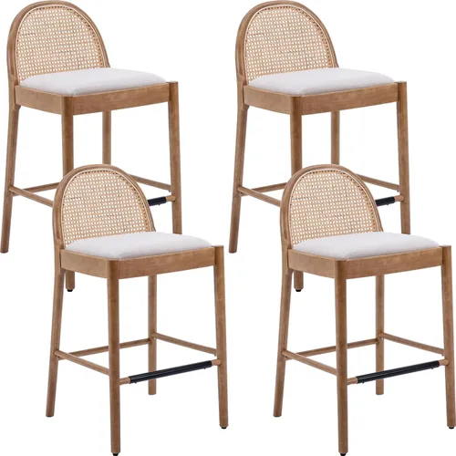 Miniatura 15 de Ya-Home Juego de 2 taburetes de bar de mediados de siglo, taburetes de bar de 26 pulgadas con respaldo de ratán Sherpa de altura de mostrador