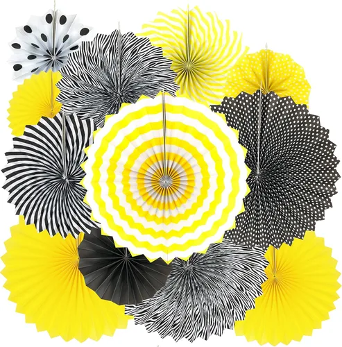 Miniatura 5 de Abanicos de papel para colgar en el techo, para Halloween, baby shower, cumpleaños, bodas, fiestas, 12 unidades Paperfan12t-blackorange