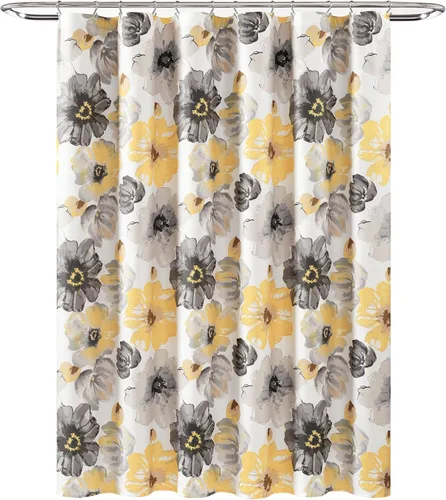 Miniatura 7 de Lush Decor Leah Cortina de Ducha Floral, 72" An x 72" L, Amarillo y Gris - Cortinas de Ducha de Tela - Cortina de Baño Botánica de Acuarela
