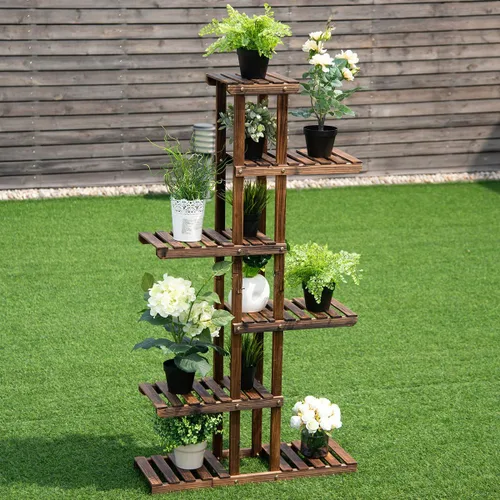 Miniatura 3 de Giantex Estante de madera para plantas, 7 estantes de madera, 11 macetas, estante de exhibición de bonsái para interiores y exteriores, jardín