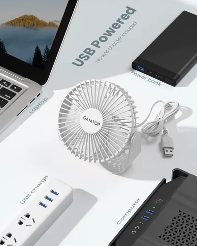 Miniatura 6 de Gaiatop Ventilador de escritorio USB, flujo de aire fuerte de 3 velocidades, portátil de 5.5 pulgadas, rotación de 90°, refrigeración silenciosa