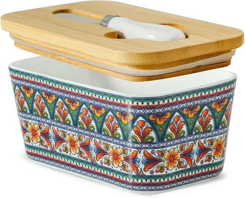 Miniatura 11 de Hasense Mantequillera con Tapa, Plato de Mantequilla de Cerámica con Cuchillo para Encimera, Recipiente Hermético Cubierto para Mantener Negro