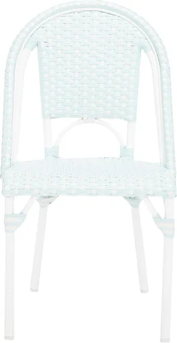 Miniatura 6 de SAFAVIEH Juego de 2 sillas auxiliares California Bistro para exteriores, color azul y blanco, mimbre sintético y marco de aluminio, diseño tejido