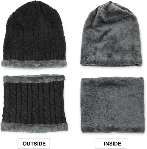Miniatura 5 de MUCO Conjunto de gorros de invierno para hombre y mujer, gorro de punto cálido, forro polar grueso, calentador de cuello para hombres y mujeres, Muco