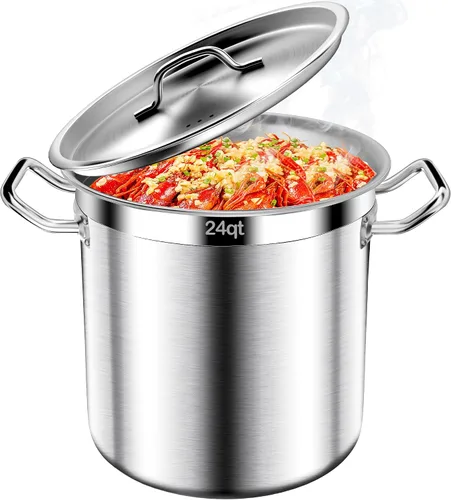 Miniatura 11 de Olla de acero inoxidable de 20 cuartos de galón con tapa, parte inferior de tres capas resistente de grado comercial olla grande y ollas para hervir